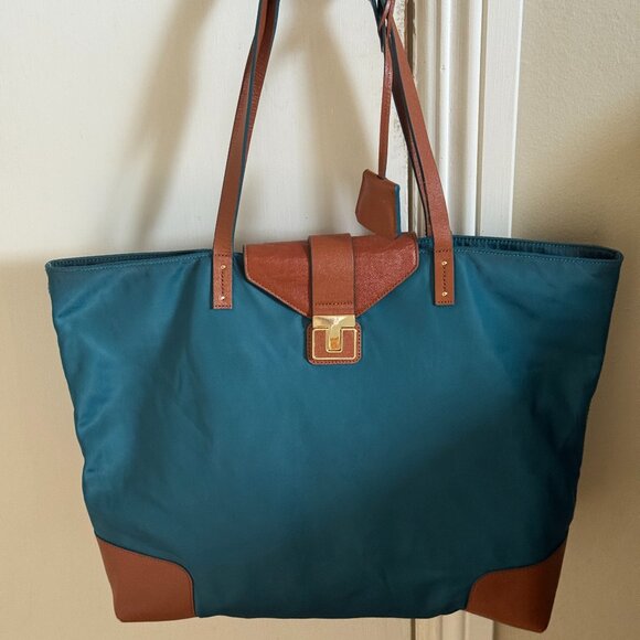 Tory Burch Handbags - Tory Burch Penn Tote Bag in Teal & Tan